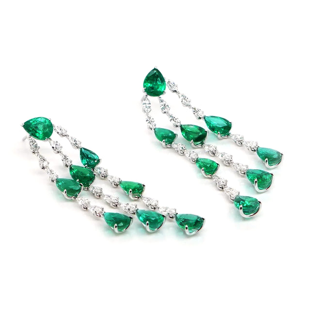 16.70 / 3.921 cts Minor Oil Pear Shape Emerald with Diamond Earrings