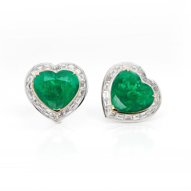 ee-25023-6.46  6.34  1.72 cts Minor Oil Colombian Heart Shape Emerald with Diamond Studs