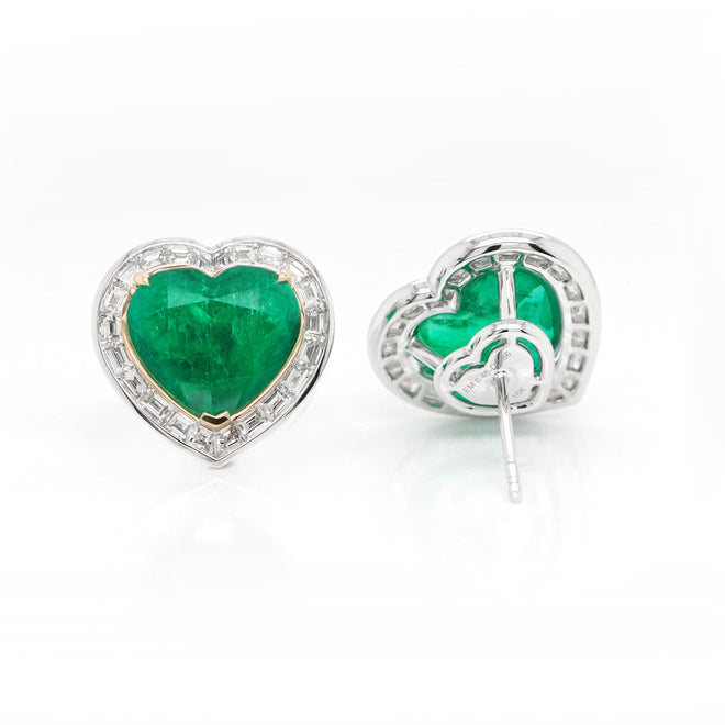 ee-25023-6.46  6.34  1.72 cts Minor Oil Colombian Heart Shape Emerald with Diamond Studs