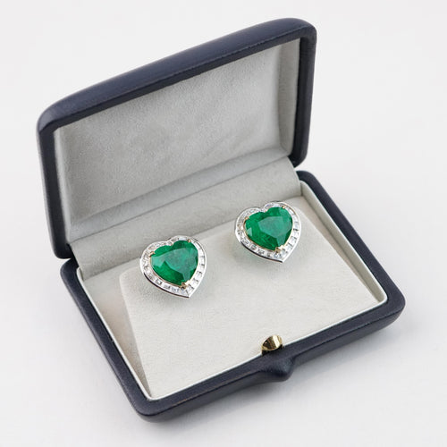 ee-25023-6.46  6.34  1.72 cts Minor Oil Colombian Heart Shape Emerald with Diamond Studs