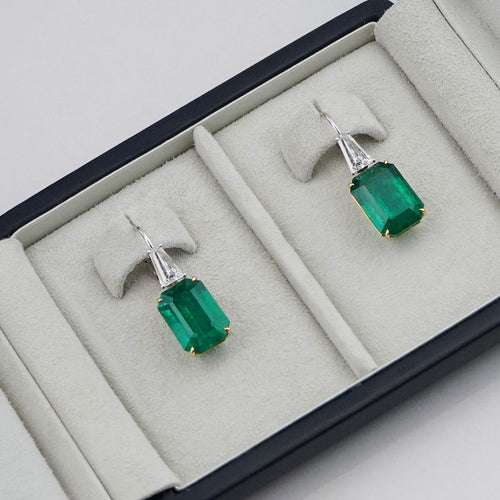 ee-25024-11.175  8.309 cts Minor Oil Octagon Emerald with Diamond Earrings