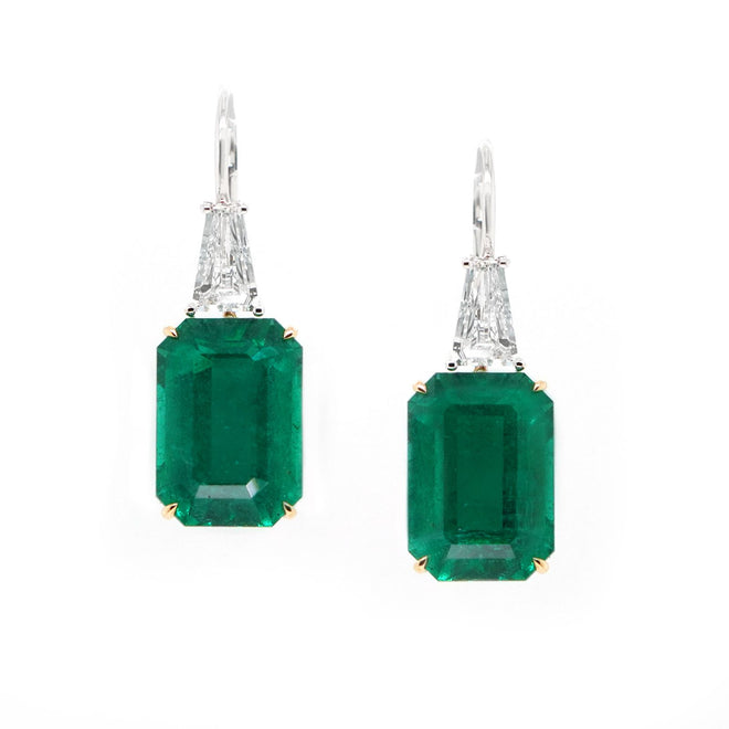 ee-25024-11.175  8.309 cts Minor Oil Octagon Emerald with Diamond Earrings