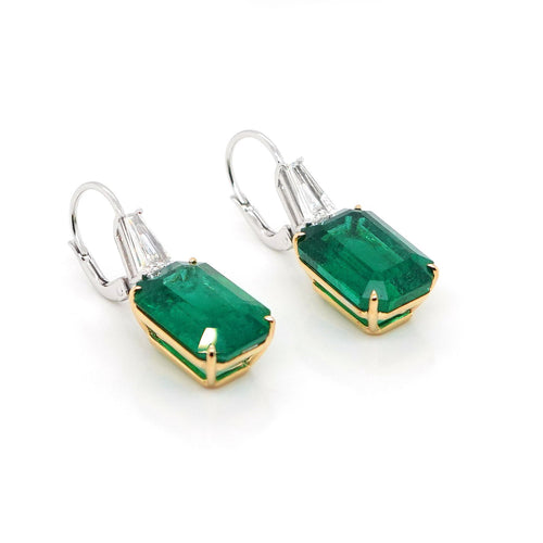 ee-25024-11.175  8.309 cts Minor Oil Octagon Emerald with Diamond Earrings
