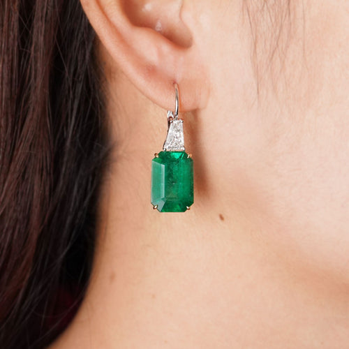 ee-25024-11.175  8.309 cts Minor Oil Octagon Emerald with Diamond Earrings