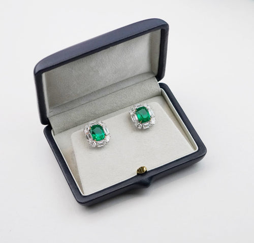 ee-25026-2.29  1.92 cts Minor Oil Colombian Octagon Emerald with Diamond Studs