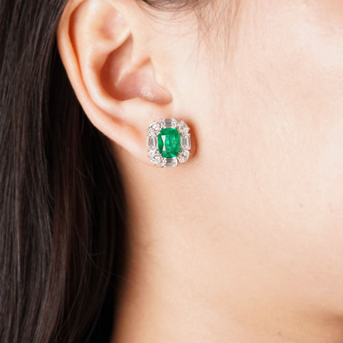 ee-25026-2.29  1.92 cts Minor Oil Colombian Octagon Emerald with Diamond Studs