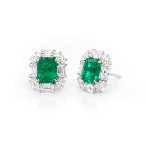 ee-25026-2.29  1.92 cts Minor Oil Colombian Octagon Emerald with Diamond Studs