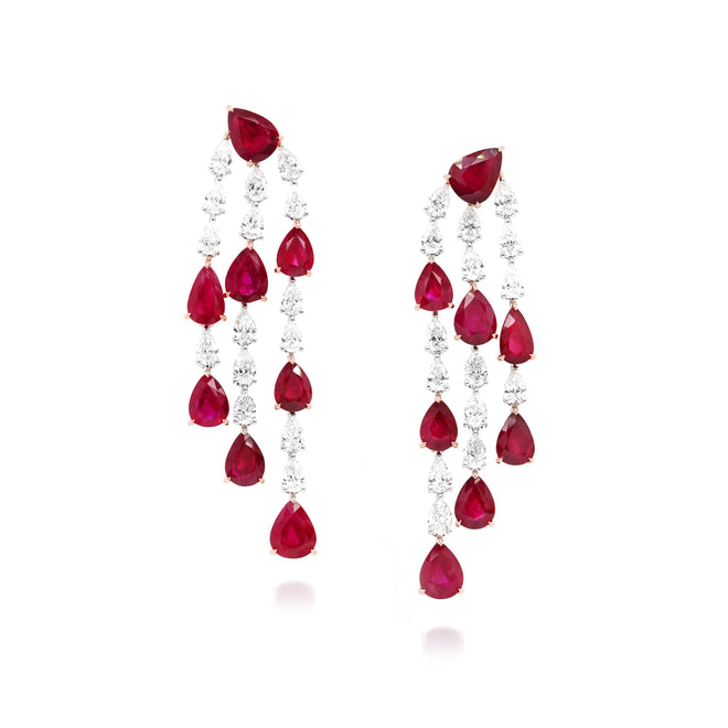 er-25004-19.26  5.13 cts Pear Shape Ruby with Diamond Earrings