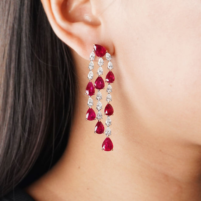 er-25004-19.26  5.13 cts Pear Shape Ruby with Diamond Earrings