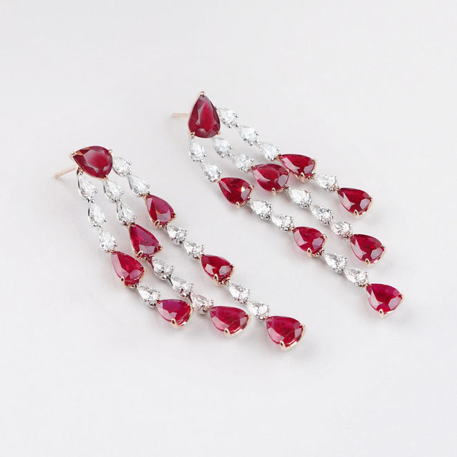 er-25004-19.26  5.13 cts Pear Shape Ruby with Diamond Earrings