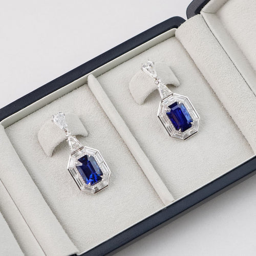 es-25010-7.12  7.06 cts Octagon Blue Sapphire with Diamond Earrings (ENQUIRE)