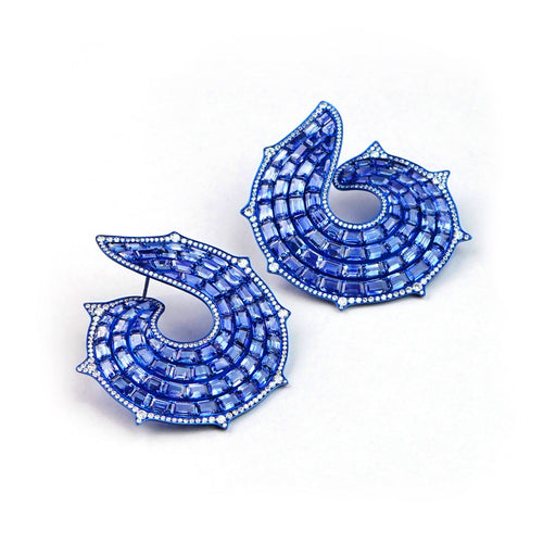 es-25011-36.548 cts Octagon Titanium Sapphire Earrings 
