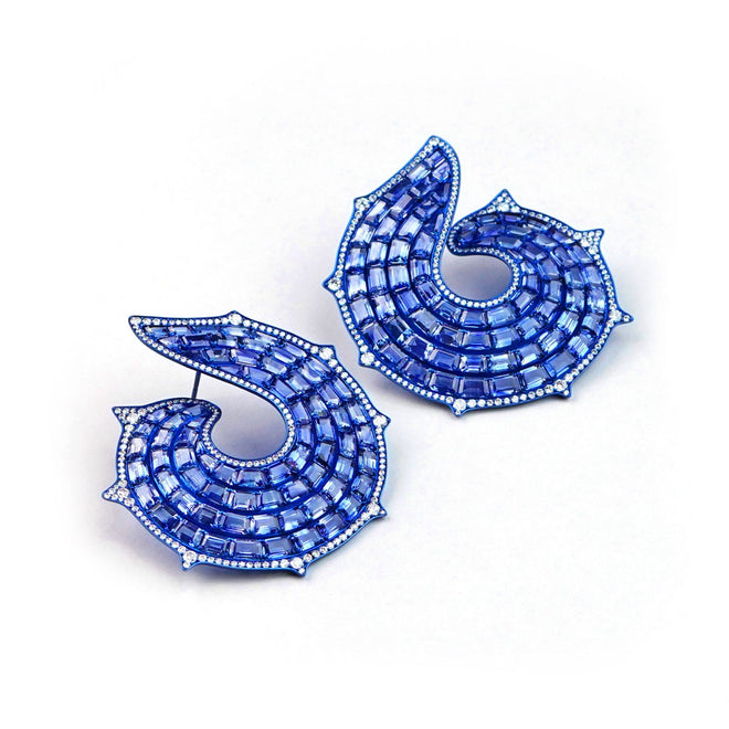 es-25011-36.548 cts Octagon Titanium Sapphire Earrings 