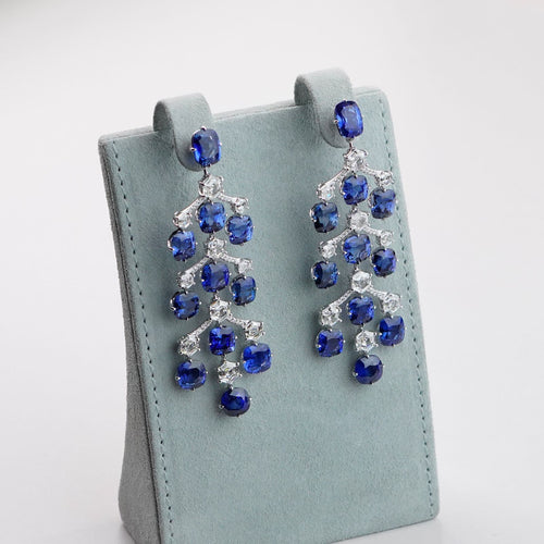 es-25013-38.40  5.01 cts Cushion Blue Sapphire Earrings ( ENQUIRE)