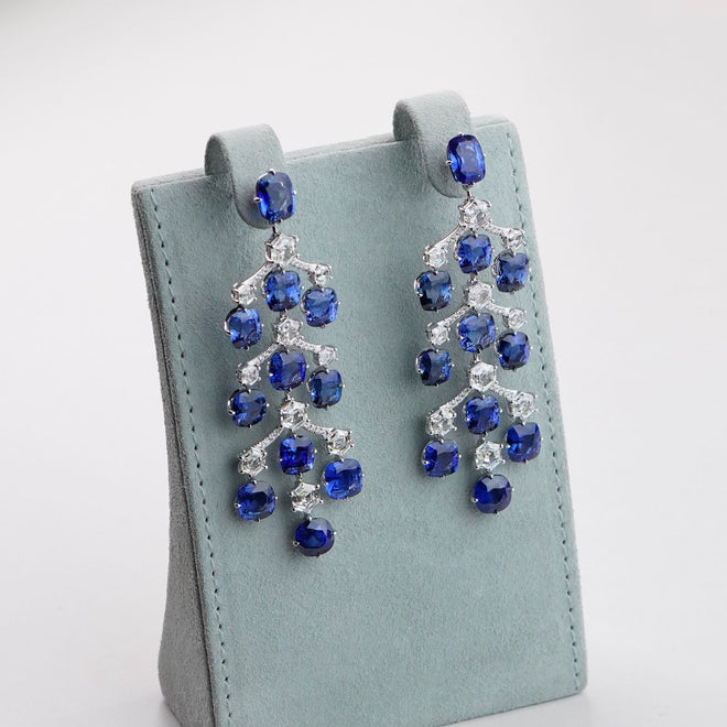 es-25013-38.40  5.01 cts Cushion Blue Sapphire Earrings ( ENQUIRE)