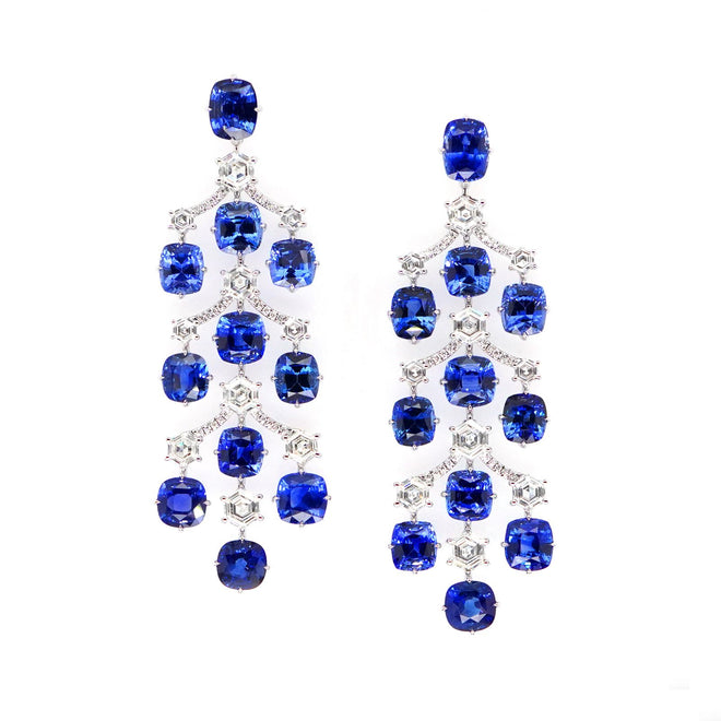 es-25013-38.40  5.01 cts Cushion Blue Sapphire Earrings ( ENQUIRE)
