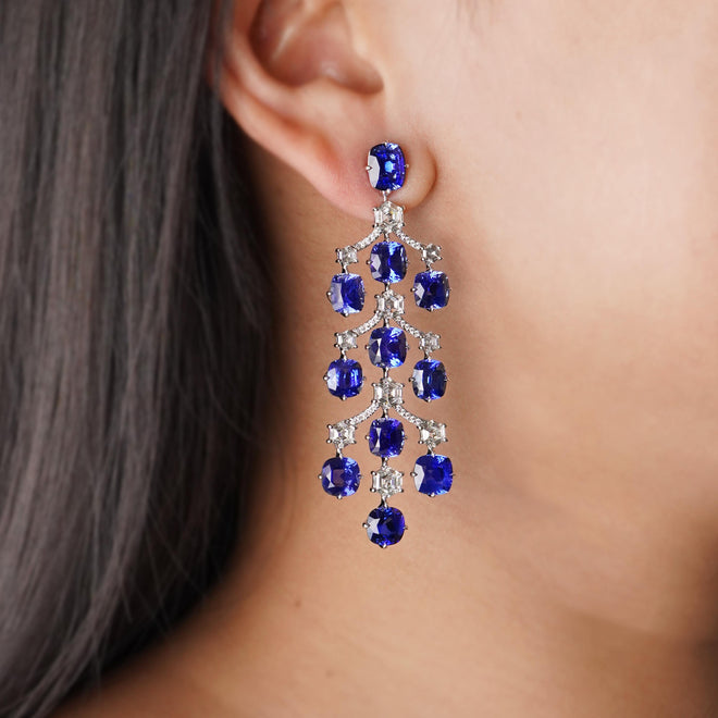 es-25013-38.40  5.01 cts Cushion Blue Sapphire Earrings ( ENQUIRE)