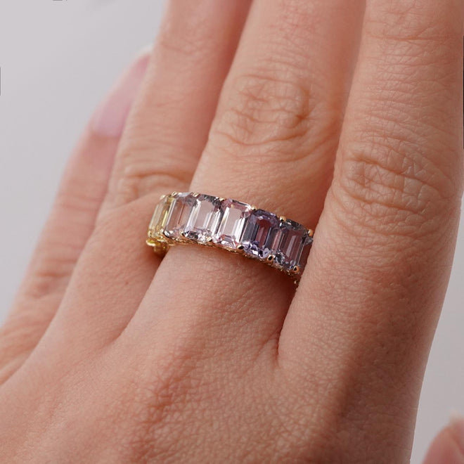 etn-rs-25015-11.38  0.47 cts Octagon Fancy Sapphire Eternity Ring