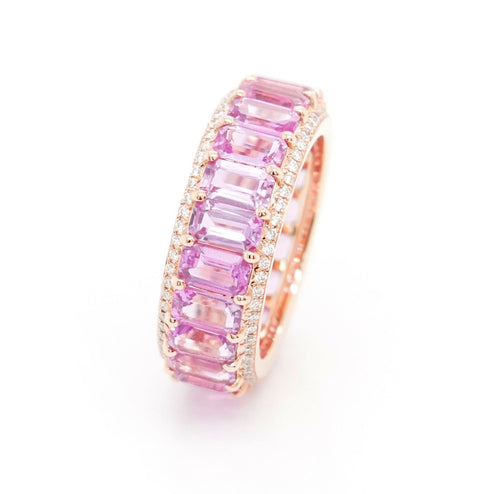 7.10 cts Octagon Fancy Sapphire With White Diamond Pavée Eternity Ring