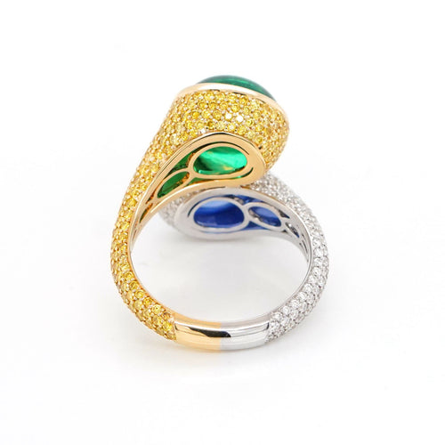 4.78 / 3.16 cts Blue Sapphire with Oval Emerald Ring