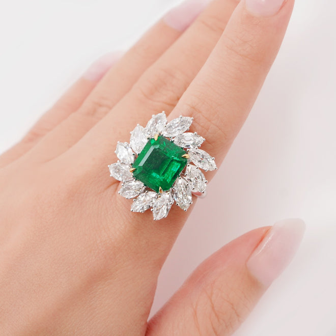 5.96 cts GRS Minor Oil Colombian Emerald Ring