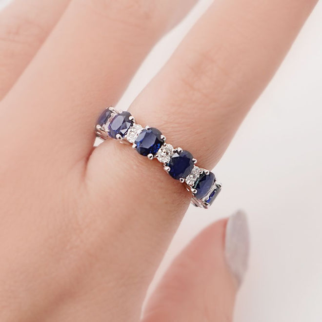 6.05 cts Oval Blue Sapphire with Diamond Eternity Ring