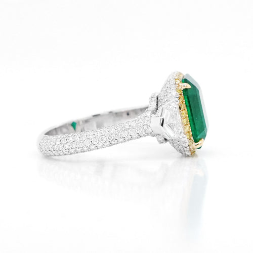 4.056 cts Octagon Emerald with Diamond Ring