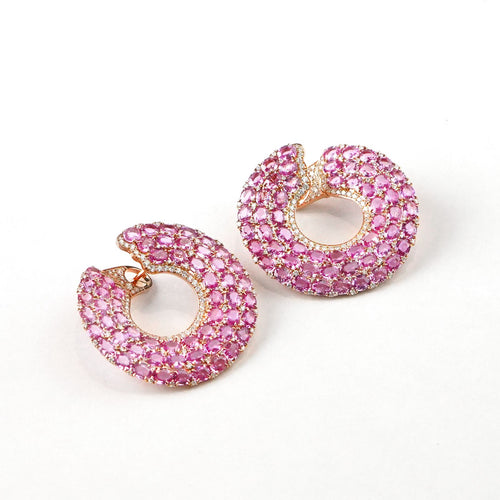 hp-es-25006-32.04 cts Unheated Fancy Pink Oval Sapphire Eternity Hoops