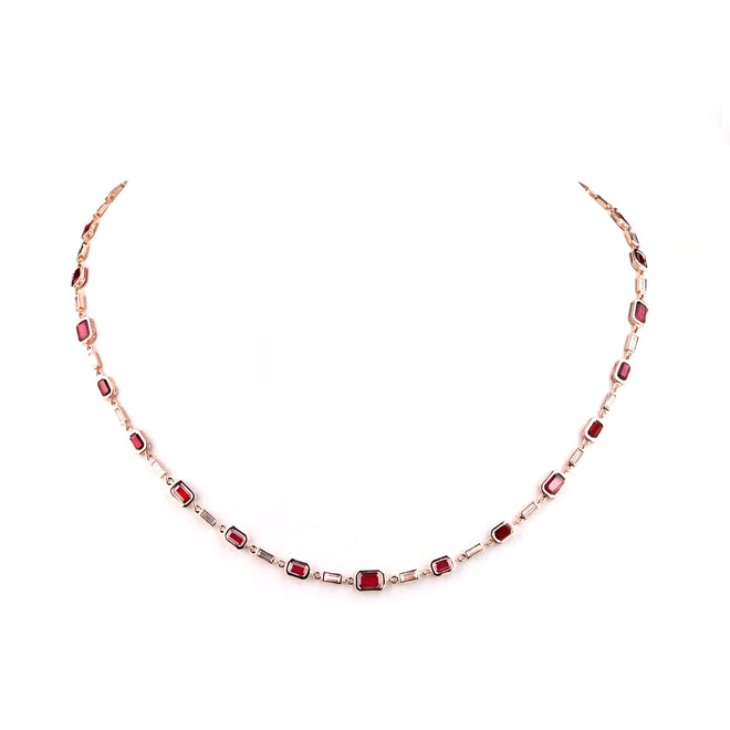 9.03 / 1.56 cts Octagon Ruby with Diamond Necklace