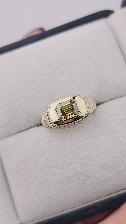 rd-25013-1.04 cts Fancy Intense Yellow Emerald Cut Diamond Ring