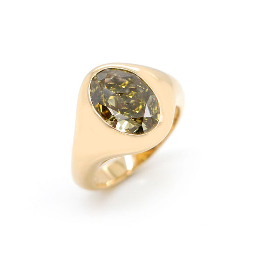 rd-25007-3.08 cts Fancy Yellow Oval Diamond Ring