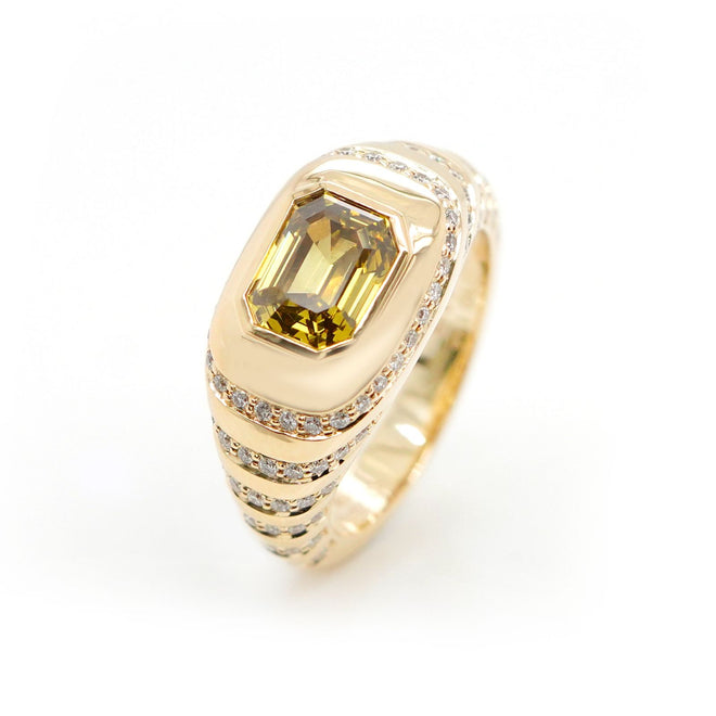 rd-25013-1.04 cts Fancy Intense Yellow Emerald Cut Diamond Ring