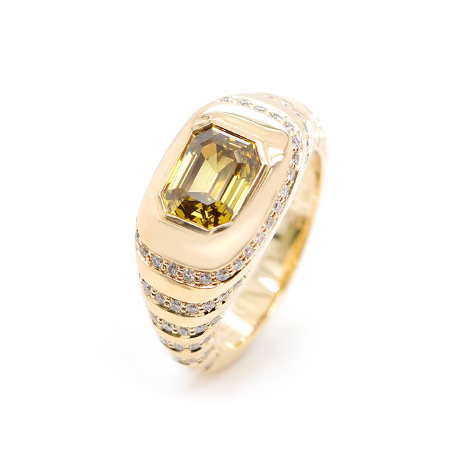 1.04 cts Fancy Intense Yellow Emerald-Cut Diamond Pinky Ring