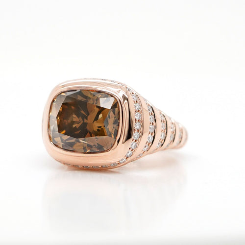 rd-25014-4.53 cts Fancy Dark Brown Yellow Cushion Diamond Ring