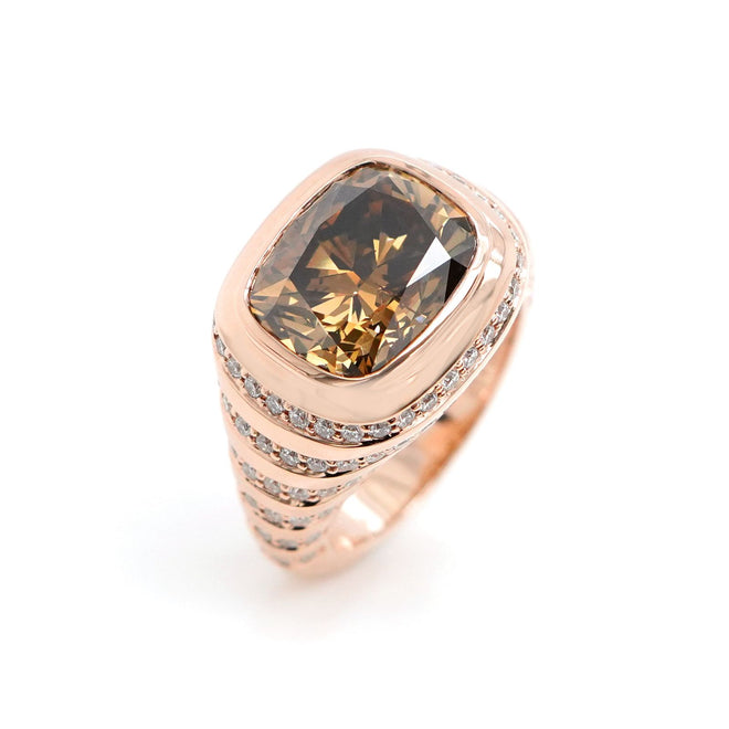 rd-25014-4.53 cts Fancy Dark Brown Yellow Cushion Diamond Ring