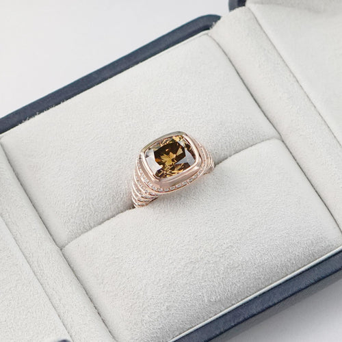 rd-25014-4.53 cts Fancy Dark Brown Yellow Cushion Diamond Ring