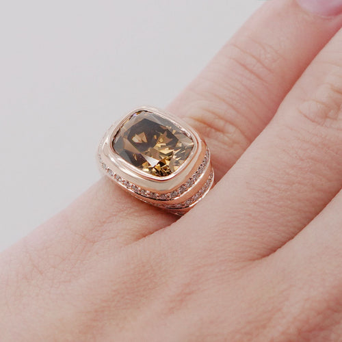 rd-25014-4.53 cts Fancy Dark Brown Yellow Cushion Diamond Ring