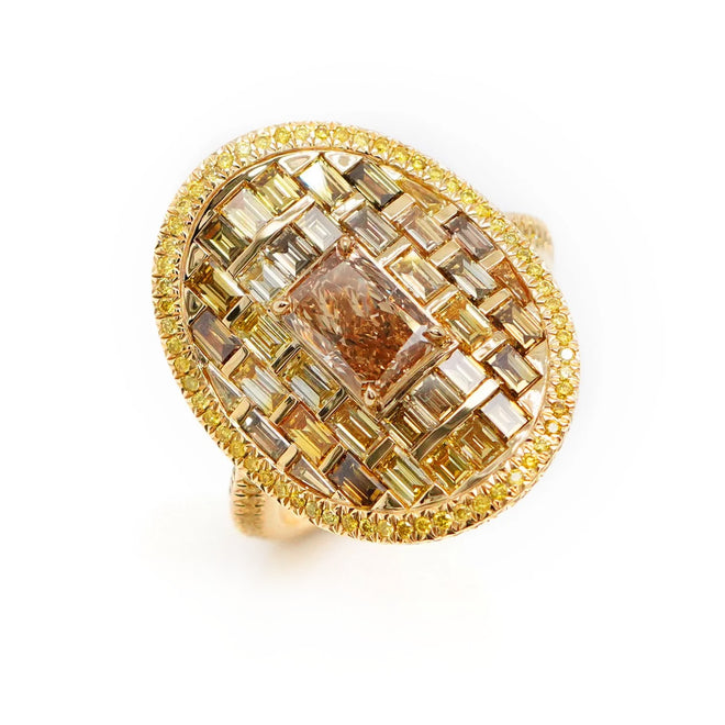 1.01 / 2.14 cts Radiant Fancy Brown Yellow Diamond Ring