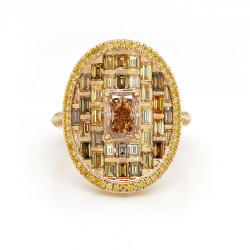 rd-25015-1.01  2.14 cts Radiant Fancy Brown Yellow Diamond Ring
