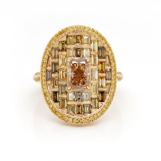 rd-25015-1.01  2.14 cts Radiant Fancy Brown Yellow Diamond Ring