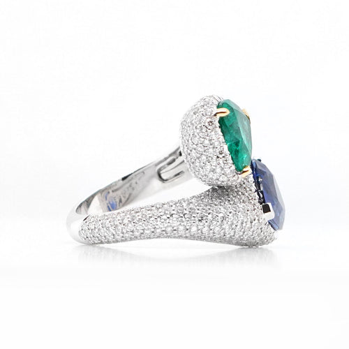 re-25019-2.992  2.285 cts Heart Shape Blue Sapphire with Emerald Ring