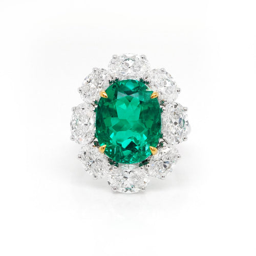 re-25023-7.04  4.82 cts Minor Oil Colombian Oval Emerald with Diamond Ring ( ENQUIRE)
