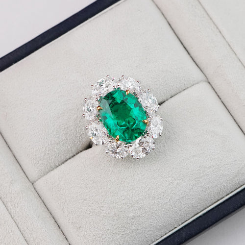 re-25023-7.04  4.82 cts Minor Oil Colombian Oval Emerald with Diamond Ring ( ENQUIRE)