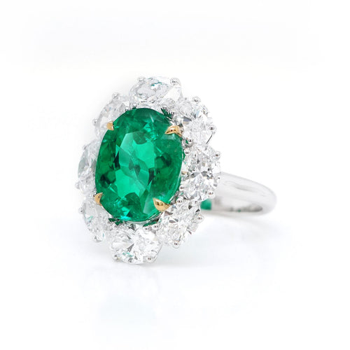re-25023-7.04  4.82 cts Minor Oil Colombian Oval Emerald with Diamond Ring ( ENQUIRE)
