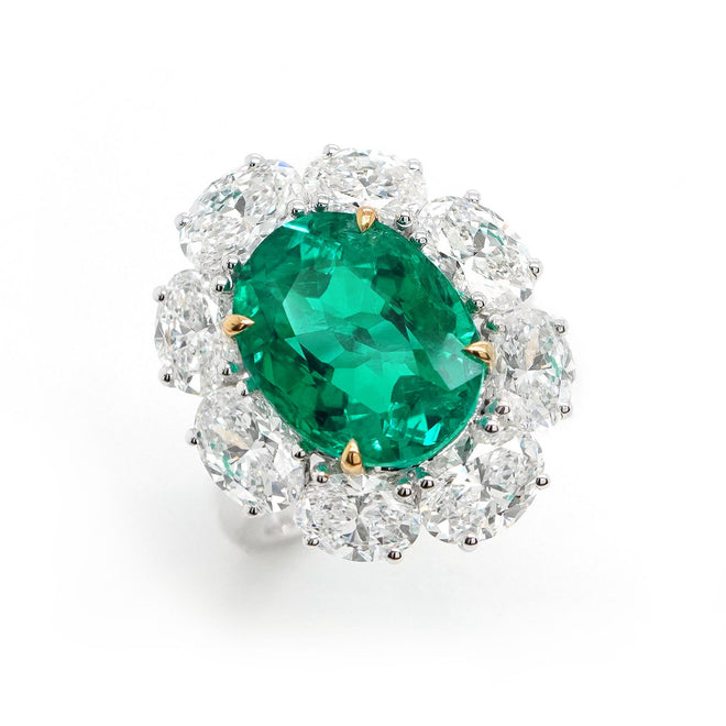 re-25023-7.04  4.82 cts Minor Oil Colombian Oval Emerald with Diamond Ring ( ENQUIRE)