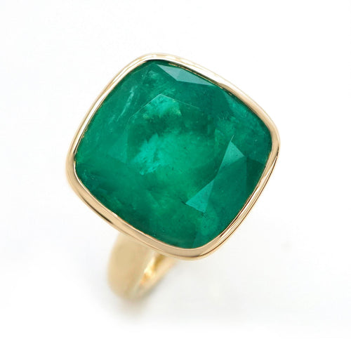 re-25024-13.12 cts Minor Oil Colombian Cushion Emerald Ring