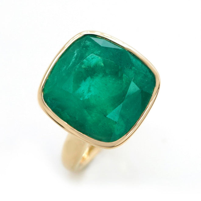 re-25024-13.12 cts Minor Oil Colombian Cushion Emerald Ring