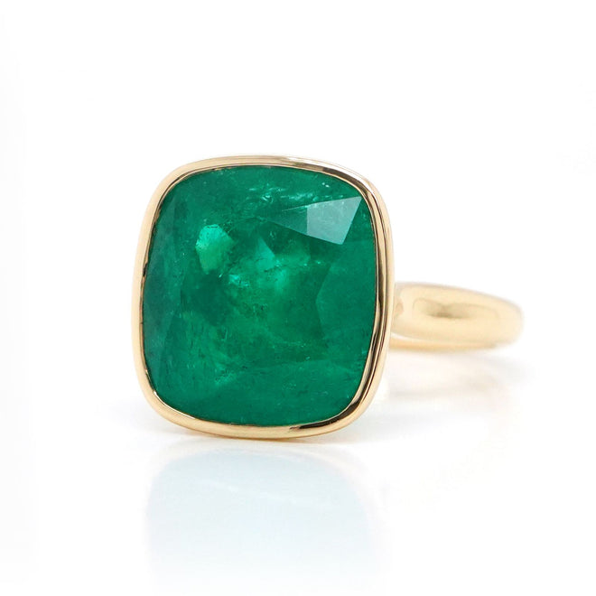 re-25024-13.12 cts Minor Oil Colombian Cushion Emerald Ring
