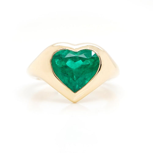 re-25026-3.368 cts Minor Oil Colombian Heart Shape Emerald Ring