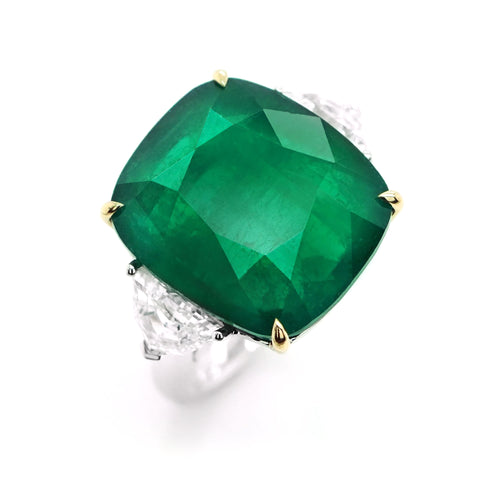 20.967 cts Minor Oil Cushion Emerald Ring (ENQUIRE)